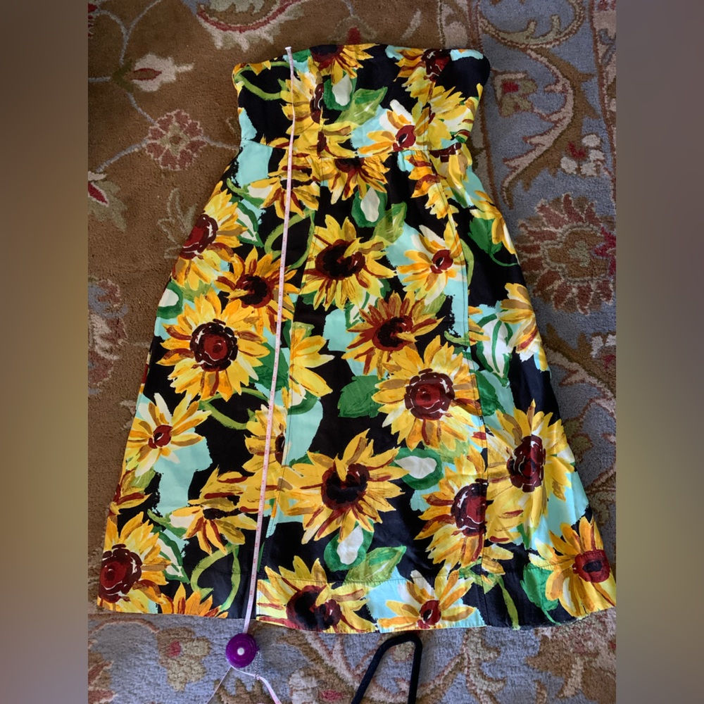 Sunflower Print Strapless Women’s Dress - Yellow Floral